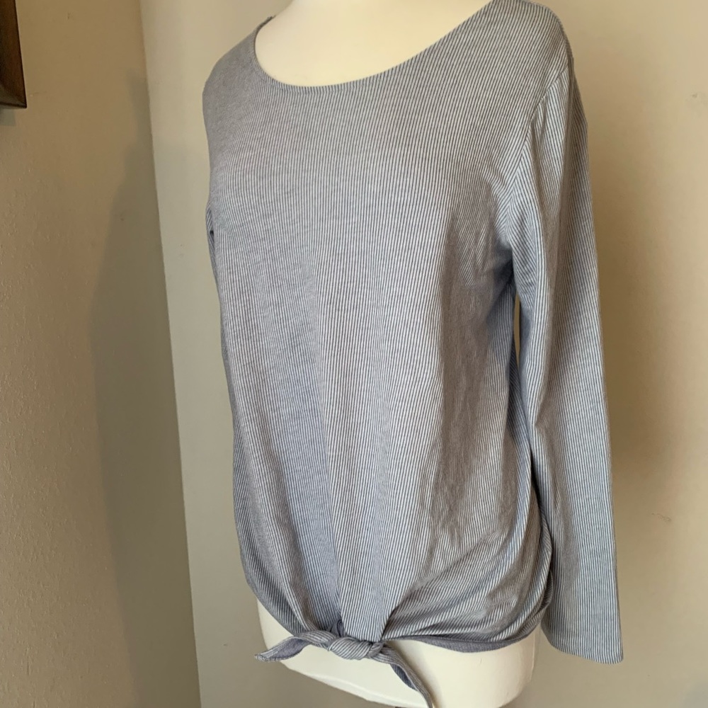 Tie Front Ribbed Blouse